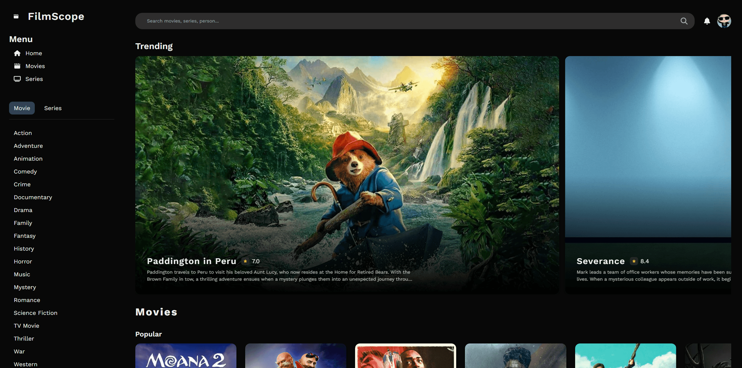 FilmScope Website screenshot 1